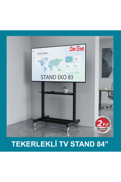 Serend TV STAND - Metal Ayaklı Tekerlekli, Raflı, Tv Sehpası/ünitesi 55” – 85”