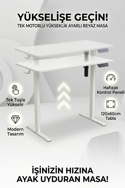 Ofisfix Tecno Elektrikli Yükseklik Ayarlı Masa - 120x60 - Beyaz
