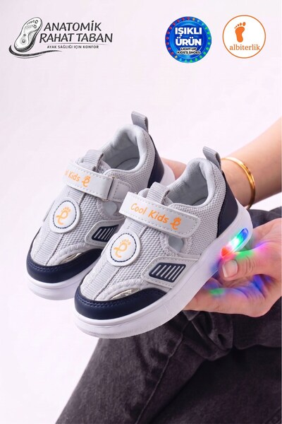 AlbiShoes Işıklı Fileli Çocuk Cırtlı Sneaker Sandalet - Hava Alan Yazlık Kreş Günlük Okul Sandalet