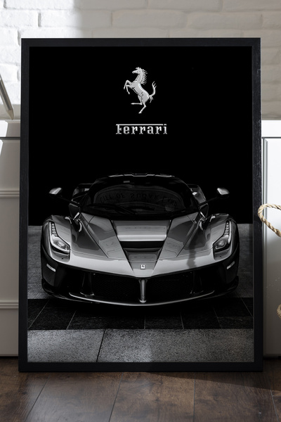 Duvarda Ferrari LaFerrari Siyah Ahşap Çerçeveli Poster, Dekoratif Araba Duvar...