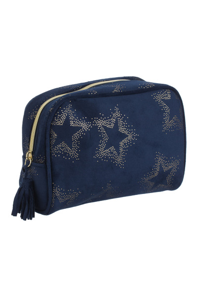 Zumzeria Velvet Christmas Pouch in Blue with Golden Foil Stars 21x7x16cm