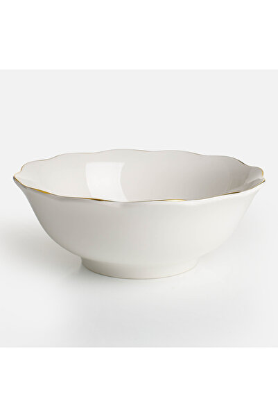Zumzeria Beige Porcelain Salad Bowl "Wavy Gold Metallic" 1.7L