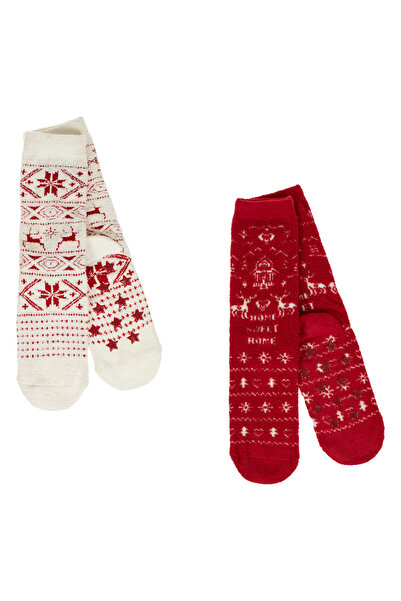 Zumzeria Christmas Non-slip Ecru Red Home Socks (36-42) for Women - 2 pairs