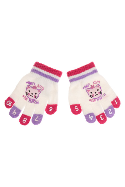 Zumzeria Ecru Fuchsia Lilac Cat Gloves with Colorful Numbered Fingers for Kid...