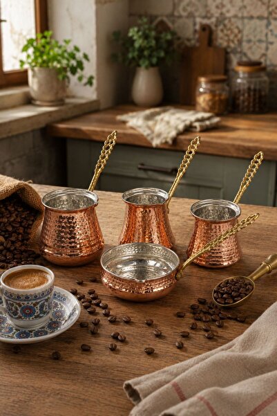 DMT COPPER HOME Copper Coffee Pot Set for 2-4-6 People & Sauce Pan |   Tradit...