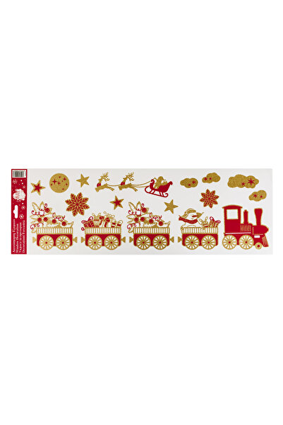 Zumzeria Autocolant decorativ de Crăciun cu tren, cadouri roșii și sclipici a...