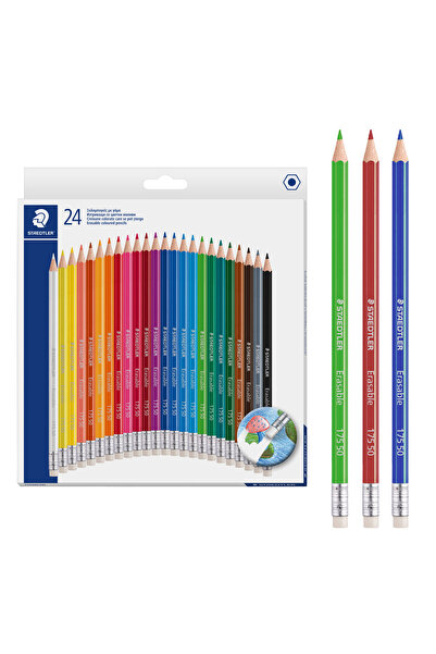 Staedtler Set de creioane colorate cu radieră, culori asortate - 24 bucăți