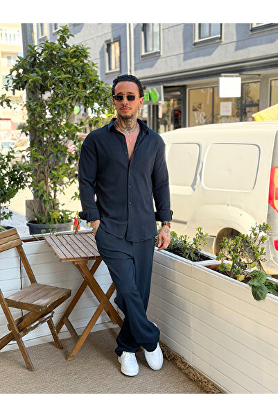 manch collection Seul Fabric Shirt-Pants Set Navy Blue