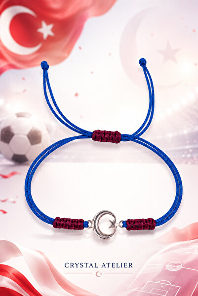 Crystal Atelier Burgundy Blue Moon Star Fan Bracelet Handmade Adjustable Macrame