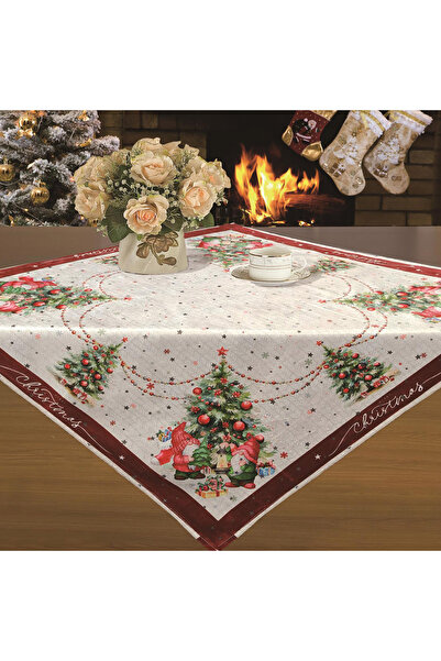 Zumzeria Christmas Decorative Tablecloth Ecru Gnome & Christmas Tree 80x80cm