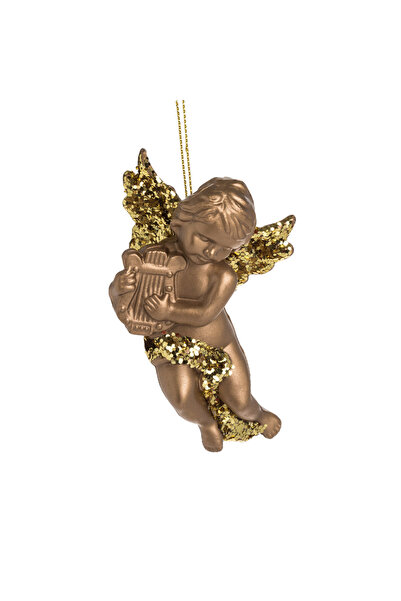 Zumzeria Golden Matte Christmas Tree Ornament Angel with Glitter & Wings 6x9cm