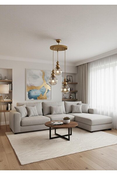 Elizim Home Lighting Holla 3' lü Bal Cam'lı Eskitme Sarkıt Avize