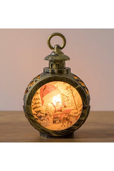 Zumzeria Felinar decorativ de Crăciun din bronz cu lumânare LED Moș Crăciun 9...