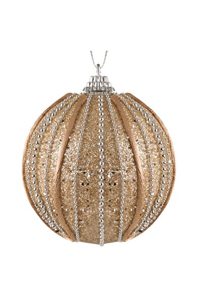 Zumzeria Beige Christmas Tree Ornament with Ribbon Glitter Silver Chain Ø8cm