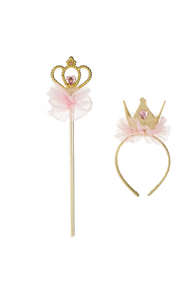 Zumzeria Set Crown with Golden Glitter Pink Tulle & Wand