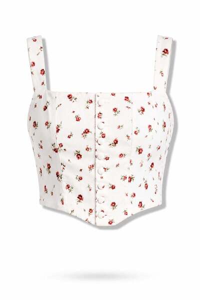 5in1Canpolat Red Floral Patterned Bustier 18355