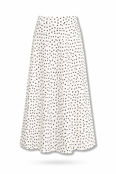 5in1Canpolat Ecru Polka Dot Verev Skirt 18375