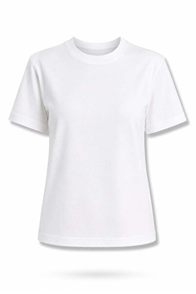 5in1Canpolat Ecru Crew Neck Basic T-Shirt