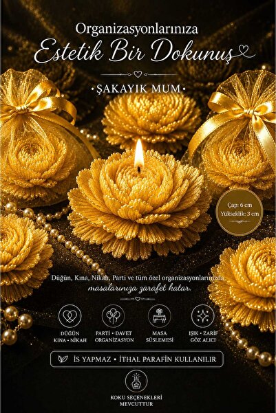 FANTASTİK SANAT ATÖLYESİ Lüks Şakayık Mum Nikah Nişan Kına Parti Masa Süsü | ...