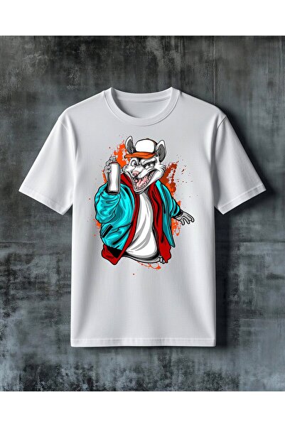 COMVİCHO Graffiti Style Possum Animal Printed Oversize T-Shirt
