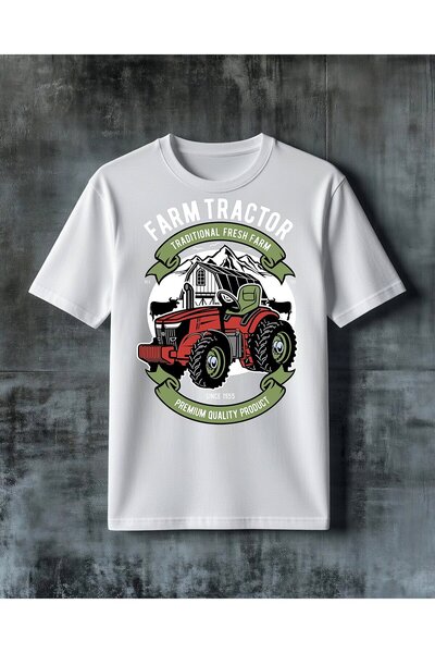 COMVİCHO Traditional Farm Tractor Printed Oversize T-Shirt