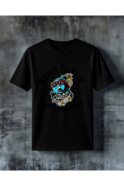 COMVİCHO Bomb to Ride Skateboard Printed Oversize T-Shirt