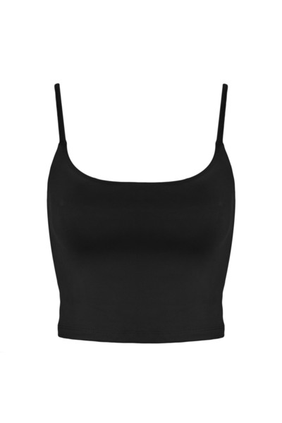 Zumzeria Black Crop Top with Straps for Women - One Size