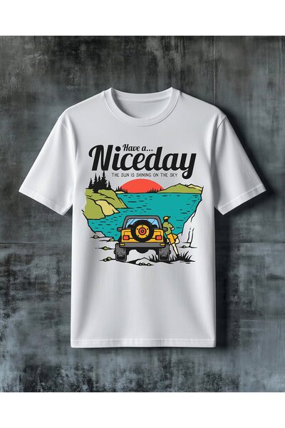 COMVİCHO تي شيرت niceday jeep adventure مطبوع كبير الحجم