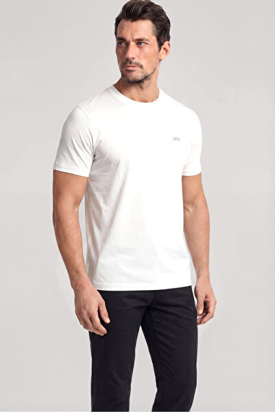 PAUL&SHARK Men's Woven Fabric Plain Crew Neck White T-Shirt