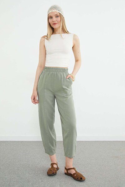 Fulla Moda Pantaloni shalwar cu talie elastică și cusături striate