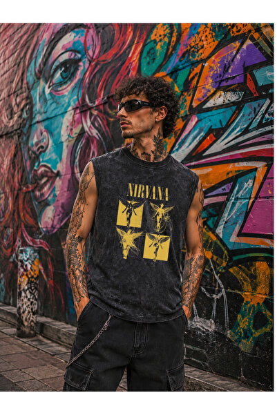 FREAK T-SHIRT Nirvana Grunge Vintage Yıkamalı Oversize Sıfır Kol Tişört