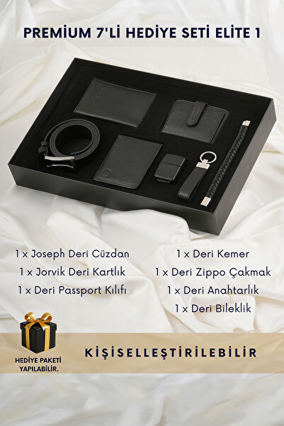 CüzCan Elite 1 - 7'li Premium Hakiki Deri Erkek Hediye Seti - Cüzdan, Kemer, ...