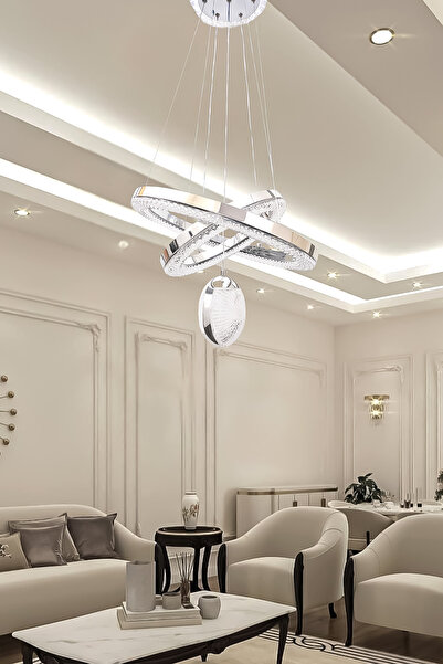 Turanconcept Kardelen Modern Tasarım Sarkıt Led Avize 3 Renk Işık Kristal Gör...
