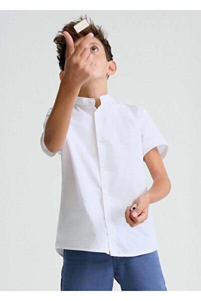 MAYORAL Boy's Judge Collar Linen Shirt White