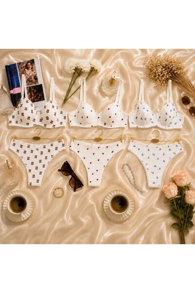 dem merys Set sutien din bumbac pieptănat cu model și cu sârmă, 3 piese Miniş...