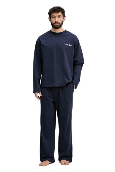 Calvin Klein Erkek Mavi Uzun Kollu Tişört Pantolon Pijama Takımı LV00NM2950