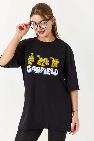 Raneel Kazançlı Alışveriş Kadın Garfield Baskılı Yanları Yırtmaçlı Bisiklet Y...