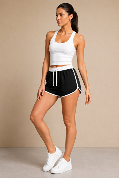 1434 Polo State Women's Black and White Ribbed Elastic Waist Lace-Up Sports S...