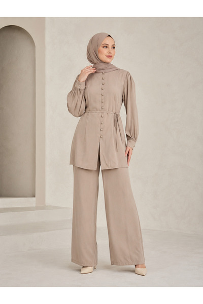 Lunsera Store طقم بنطلون بريتلي أمامي - مينك