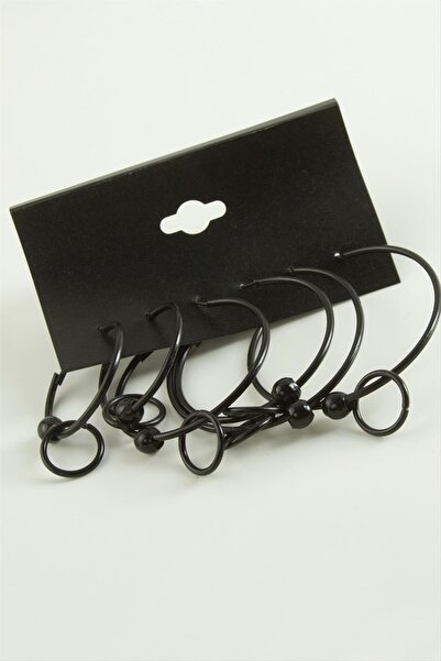 ZERO LAND Ilkeshop Dotted Interlocking Metal Hoop Earrings (05549) 6 Pcs-Black