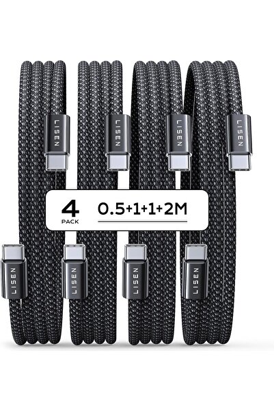 LISEN USB C Cable 60W, [4-Pack, 0.5m/1m/1m/2m] USB C to USB C Cable Set, PD 3...