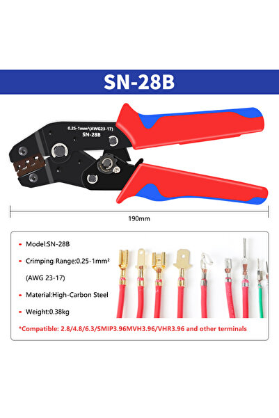 Choice أداة تجعيد الأسلاك SN-28B بمقاس 0.25-1.0 مم² (AWG28-18) مع مجموعة قوال...