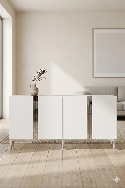 CENEYRA KA1598BS ANKA Konsol ve Tv Sehpası Beyaz-Silver 150cm