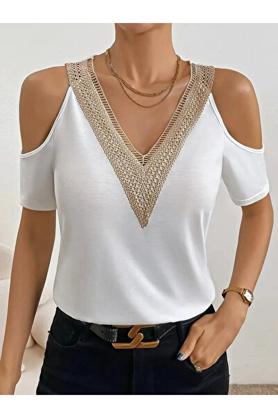 Savira Women's Viscose Blouse with Open Shoulders and V-Neck