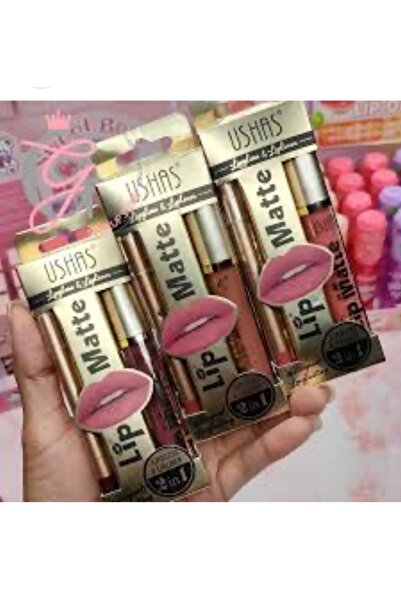 Ushas Cosmetics Set of 3 liquid lipsticks with lip liner