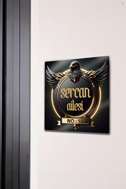 DekorHane Metal Kişiye Özel, Aile Kapı İsimliği Ve Numara, Kartal Temalı, Vil...