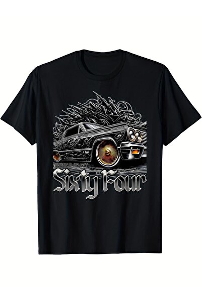 bolivia's Chicano Lowrider Graphic T-Shirt - Classic 64 Car Design on Black T...