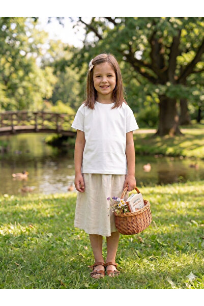 İncili Tekstil Girls' and Boys' White Short Sleeve Combed Cotton T-Shirt - Ba...