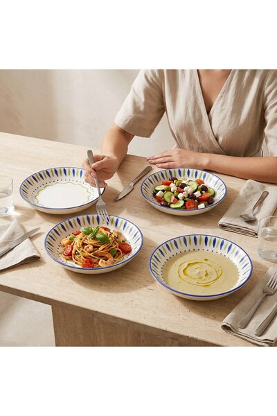 Güral Porselen Zeytindalı Desenli 20 cm 4lü Porselen Çukur Tabak Seti