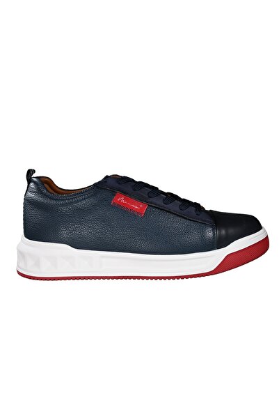MARCOMEN Men's double color sole detail textile lace-up daily sports navy blue